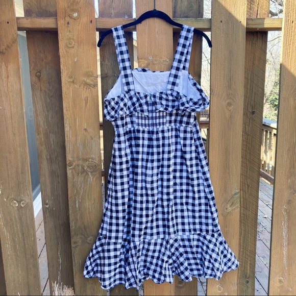 J Crew Black and White Gingham Ruffle Dress Size 10 - Picture 3 of 8